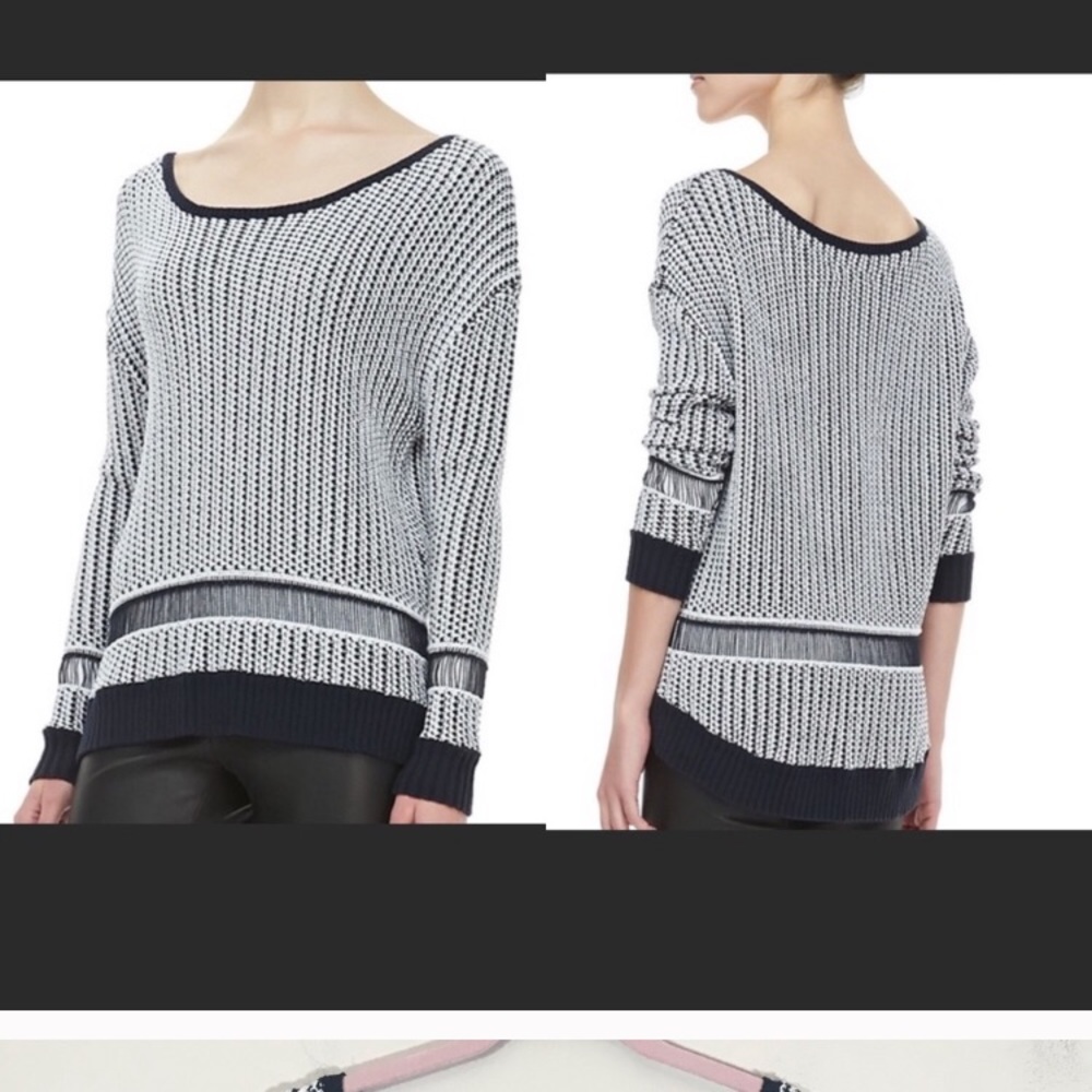 Alice and Olivia navy white knit sweater